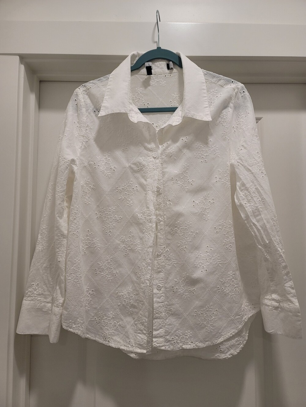 Women's White Eyelet Embroidered Button Down Blouse